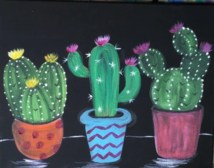 Cactus BLACK CANVAS Painting Kit