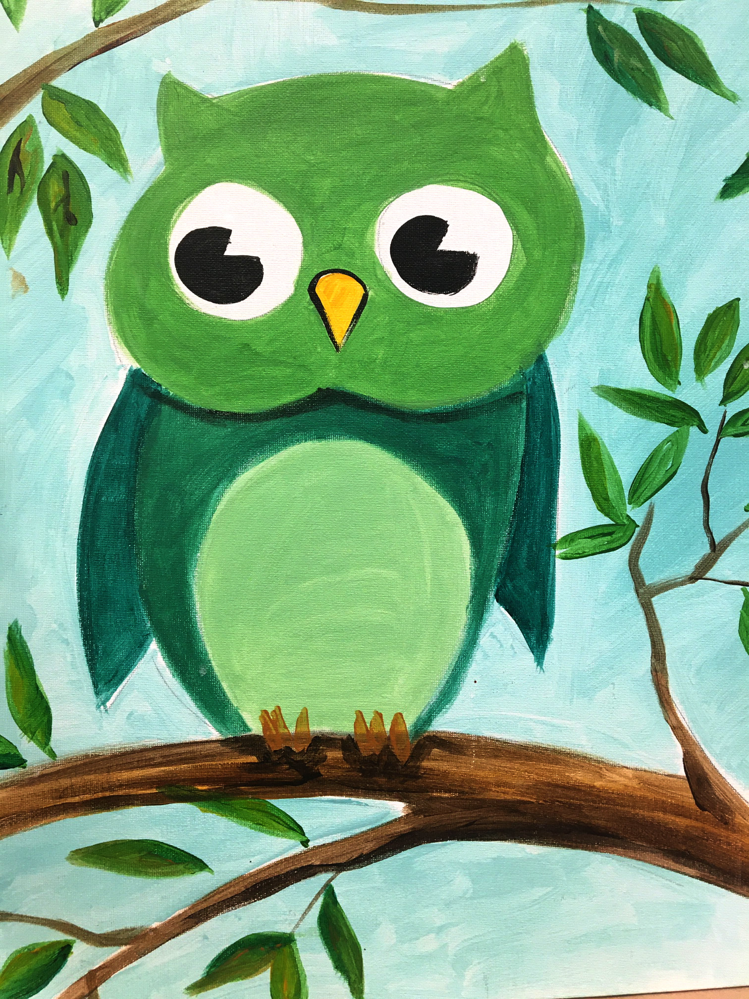 Green Owl Canvas Painting Kit